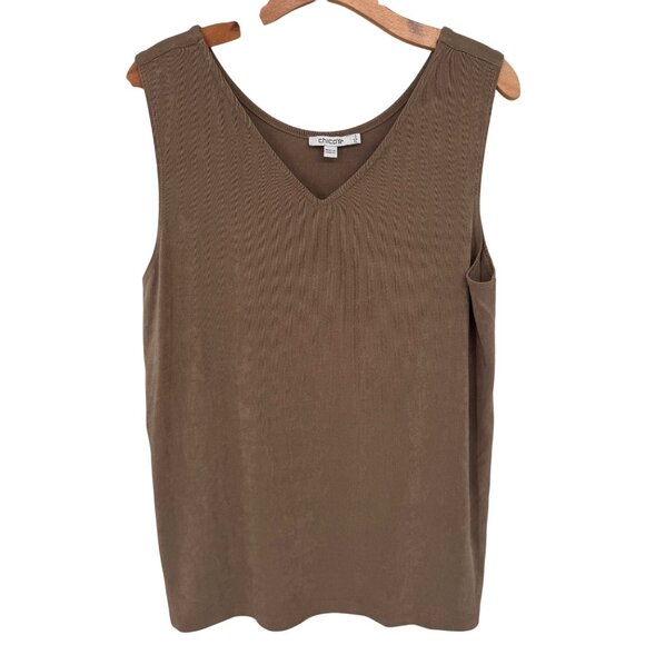 Chicos 3 Brown Sleeveless V-Neck Tank Top Size XL knit polyester - Picture 1 of 10